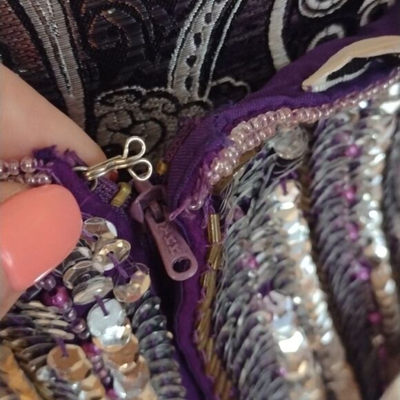 Carina Purple Silk beaded halter minidress halter top sparkle purple silver S - Picture 6 of 15